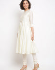 Off-white Brocade Anarkali Set