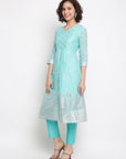 Blue Brocade Anarkali Set