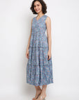Printed Blue Tiered Dress