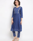 Printed Royal Blue Kurta Set