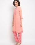 Pink A-line Mandarin Kurta set