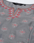 Grey Printed A-Line Kurta