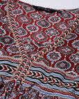 Red Printed Gathered Kurta