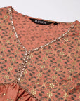 Peach Printed Gathered Kurta