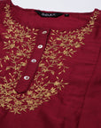 Dark Pink Straight Embroidered Kurta Set