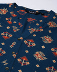 Navy Blue Asymmetric Printed Kurta