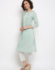 Block Floral Blue Kurta Set