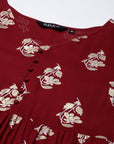 Maroon Gathered Printed Kurta