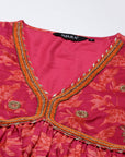 Pink Floral Printed Gathered Kurta Set