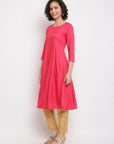 Coral Embroidered A-line Rayon Kurta