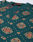 Green Printed A-line Kurta