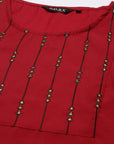 Radiant Red Embroidered Cotton Blend Kurta Set