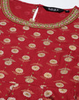 Red Printed Rayon Kalidar Kurta Set