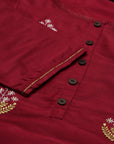 Wine- Coloured Embroidered Kurta Set