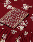 Maroon Gathered Printed Kurta