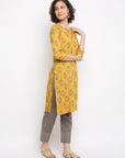 Printed Yellow Musturd Kurta