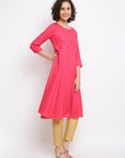 Coral Embroidered A-line Rayon Kurta