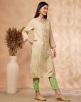 Beige Print Straight Kurta
