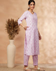 Lilac Print A-Line Kurta Set