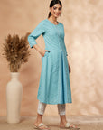 Aqua Rayon A-Line Printed Kurta