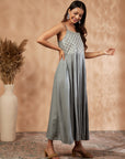 Grey Embellished Flared Dress
