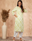 Green Printed Rayon Straight Kurta