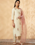 Floral Off-White Solid Straight Kurta Set