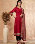 Red Lightly Embellished Anarkali Kurta Set