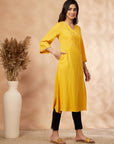 Mustard Floral Embellished A-Line Kurta