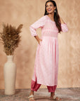 Light Pink Print Gathered Kurta