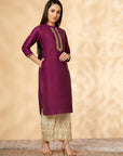 Violet Embroidered Straight Kurta