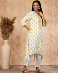 Yellow Floral Print Straight Kurta