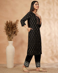 Printed Straight Black Kurta