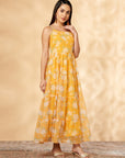 Floral Yellow Printed Tiered Dress