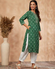 Green Printed Cotton Straight Kurta