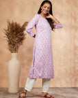 Lilac Printed With Straight Kurta