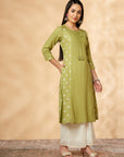Printed A-line Lime Green Kurta