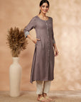 Solid Grey A-Line Kurta