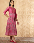 Pink Printed Kalidar Dress