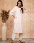 Pink Printed Rayon Straight Kurta