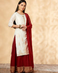 Off-White & Red Kurta & Skirt Set