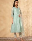 Green Printed Kalidar Kurta Set