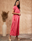 Coral Printed Rayon Jumpsuit