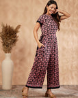 Black Floral Print Flared Jumpsuit