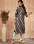 Printed Grey Straight Kurta