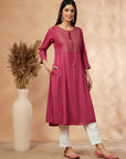 Fuchsia Embellished A-Line Kurta