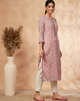 Light Pink Floral Print Straight Kurta