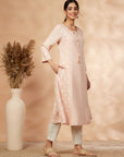 Beige Printed A-Line Kurta