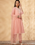 Light Pink Embellished A-Line Kurta Set