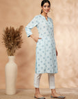 Light Blue Print Straight Kurta